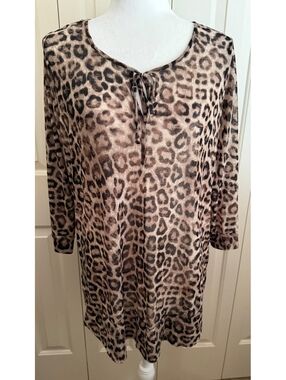 Chico’s Leopard Print Mesh Tunic Top Size 2 Large